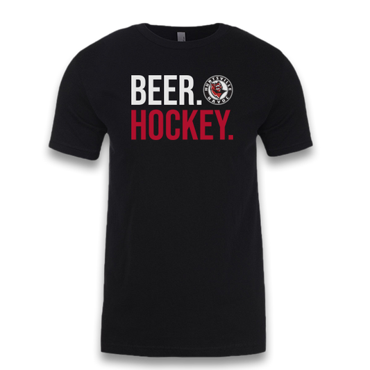 Beer. Hockey. Black T-shirt